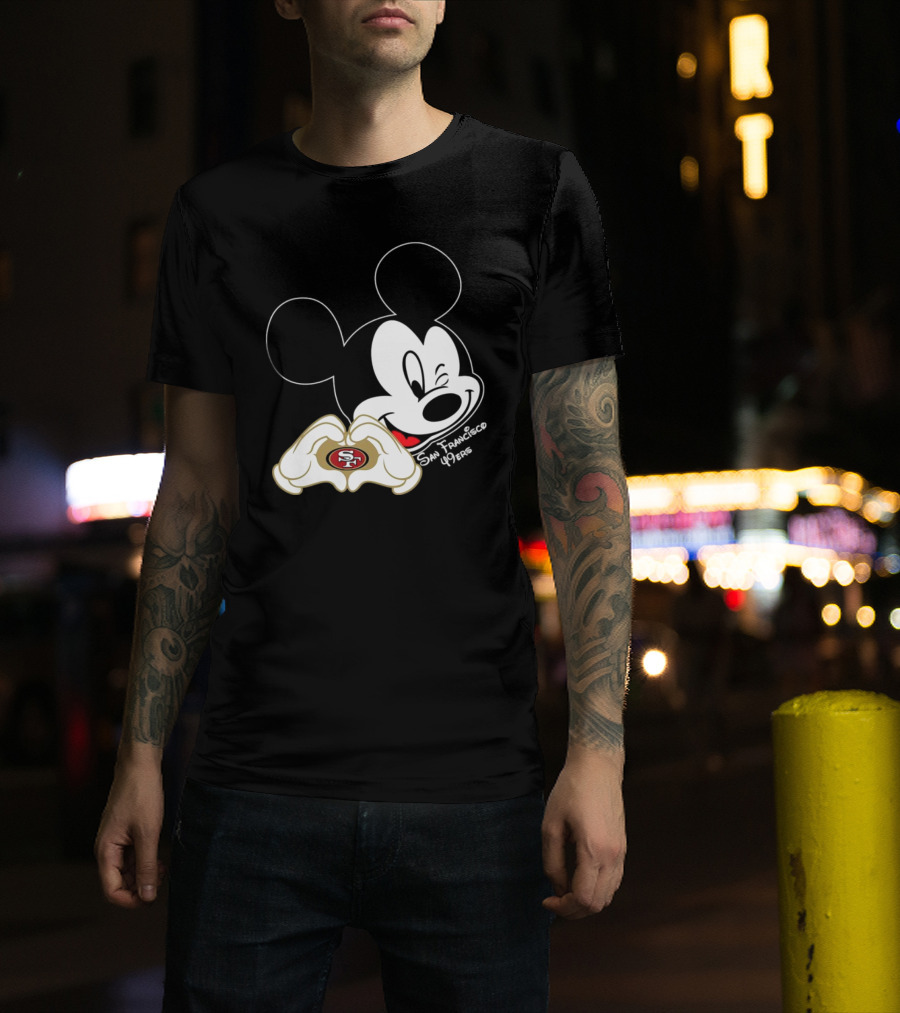 Mickey Mouse Heart Hands With San Francisco 49ers T-Shirt