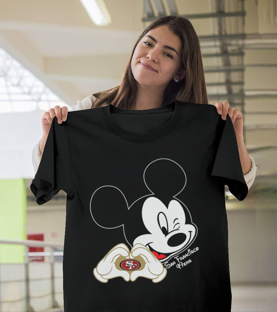 Mickey Mouse Heart Hands With San Francisco 49ers T-Shirt