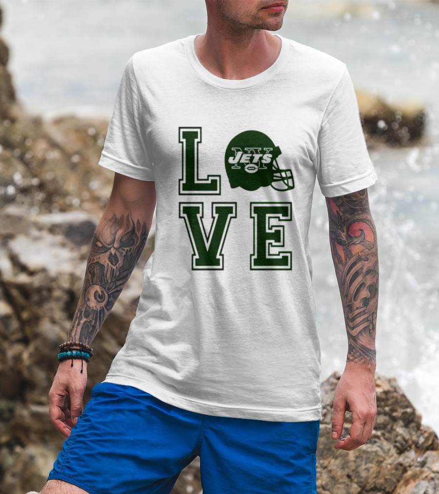 New York Jets Love Helmet Typography T-Shirt