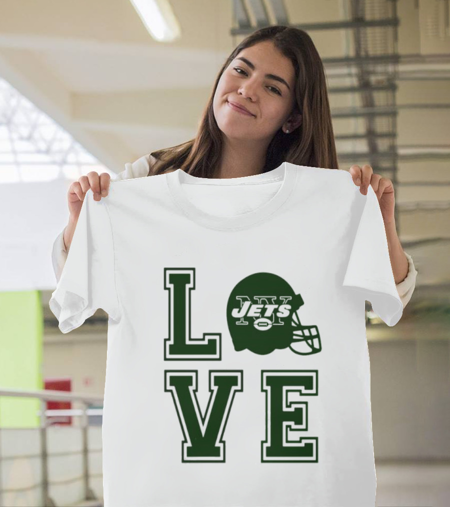 New York Jets Love Helmet Typography T-Shirt