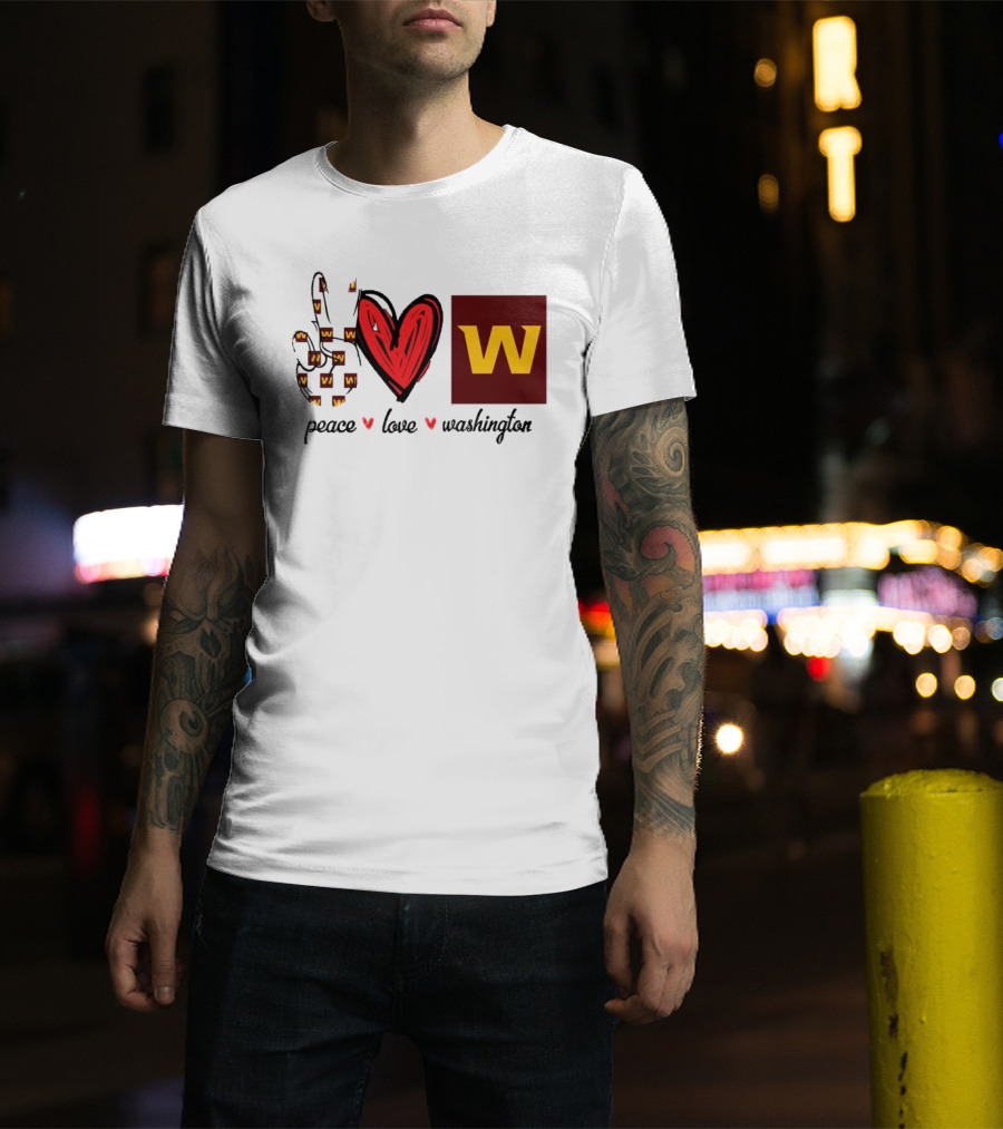 Peace Love Washington Commanders W Logo Football Team T-Shirt