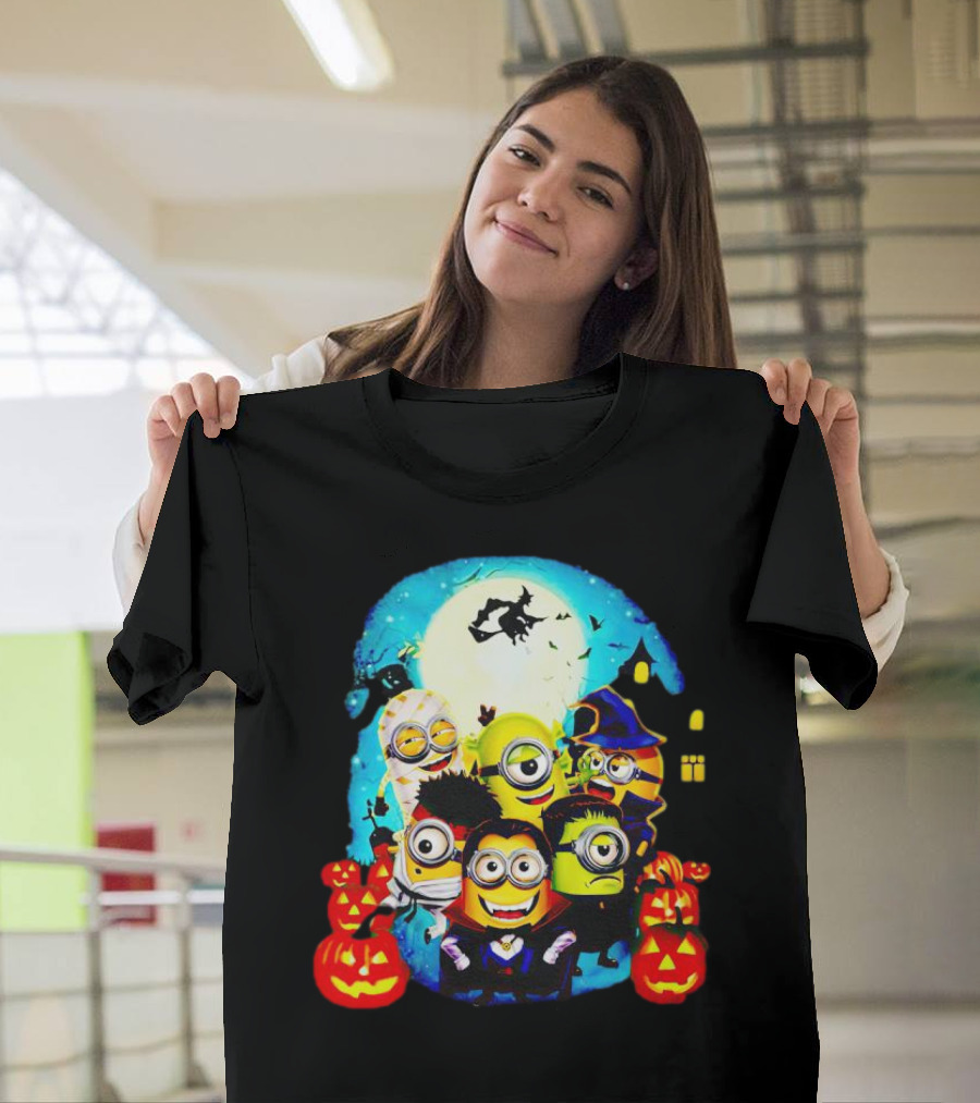 Minion Halloween Trick Or Treat With Spooky Theme And Pumpkins T-Shirt