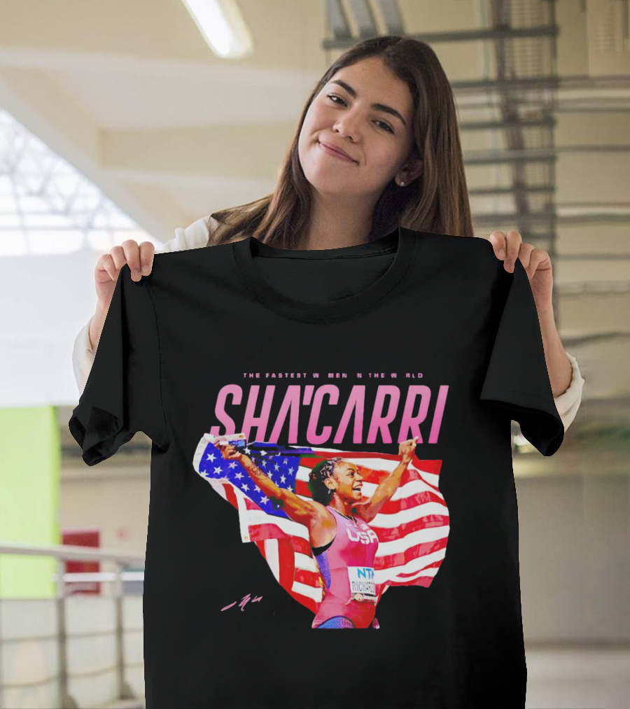 SHA'CARRI The Fastest Women In The World USA Flag T-Shirt
