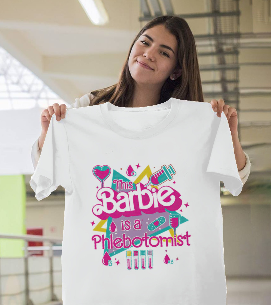 This Barbie is a Phlebotomist Retro Style with Syringe and Blood Type Icons T-Shirt