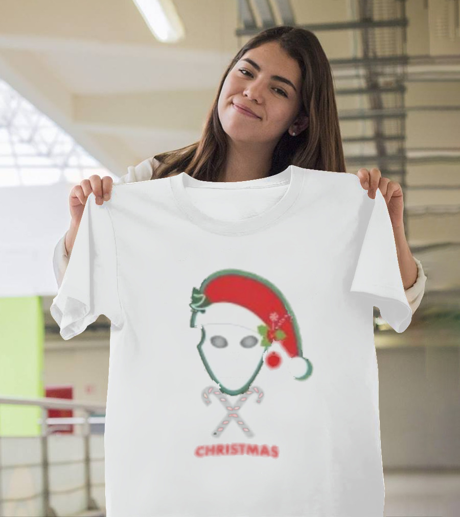 Christmas Skull with Santa Hat and Candy Canes T-Shirt