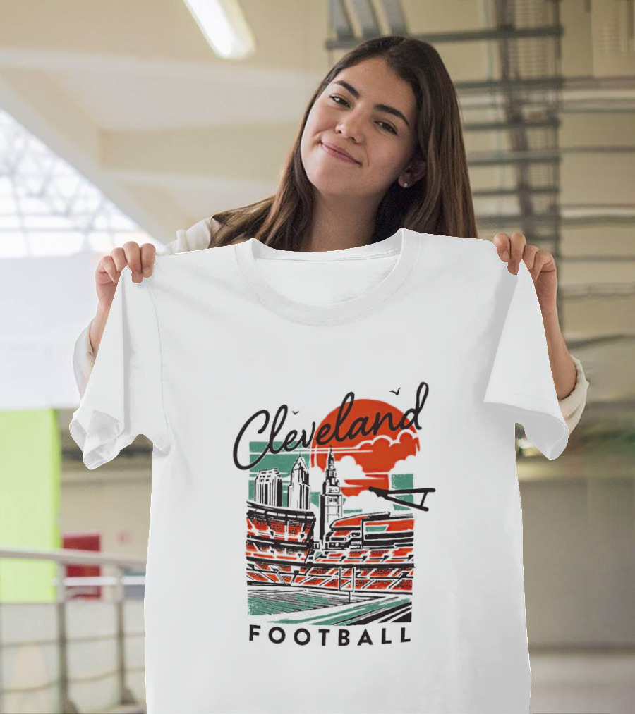 Cleveland Football Stadium Cityscape At Sunset T-Shirt