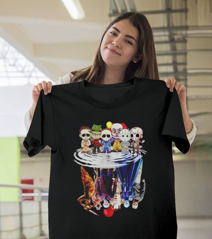 Horror Halloween Chibi Icons Reflecting in Water Mirror T-Shirt