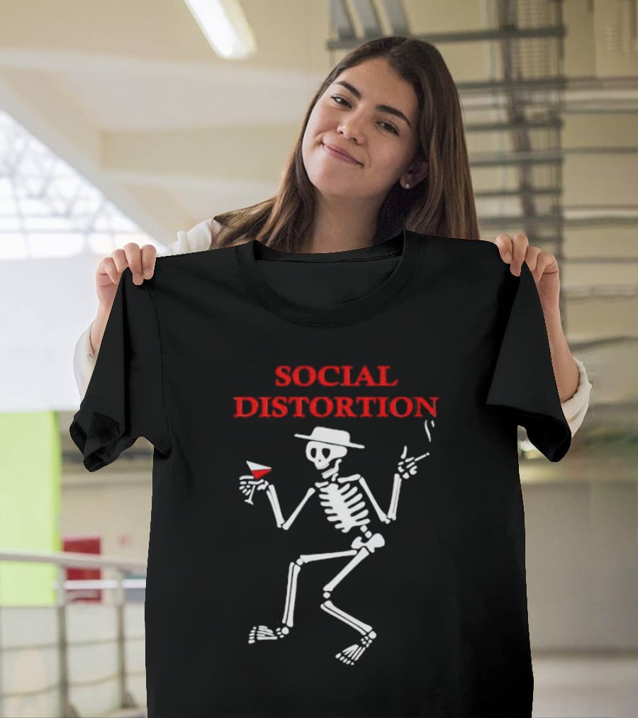Social Distortion Skeleton With Wine Glass And Cigarette T-Shirt