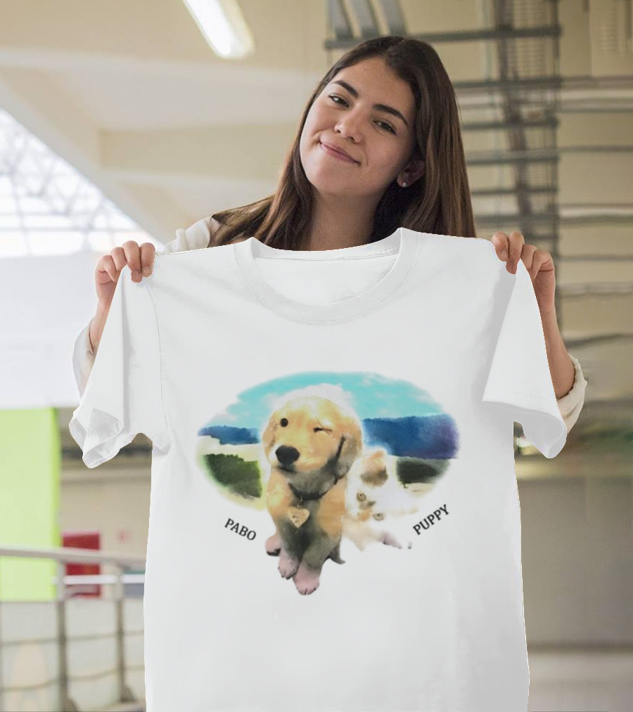 Pabo Puppy and Cat in Scenic Landscape T-Shirt