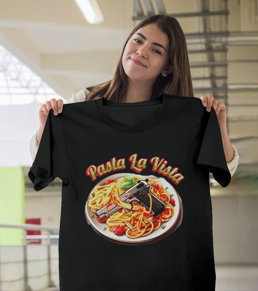 Pasta La Vista Spaghetti Gun Plate T-Shirt
