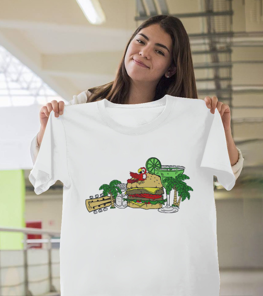 Cheeseburger Parrot Kentucky Palm Trees Margarita Guitar Elements T-Shirt
