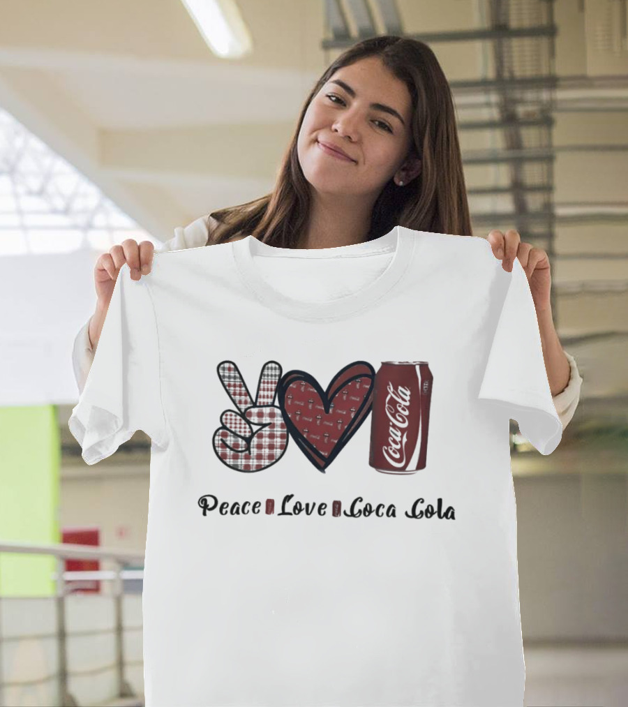 Peace Love Coca Cola Can with Heart and Peace Sign T-Shirt