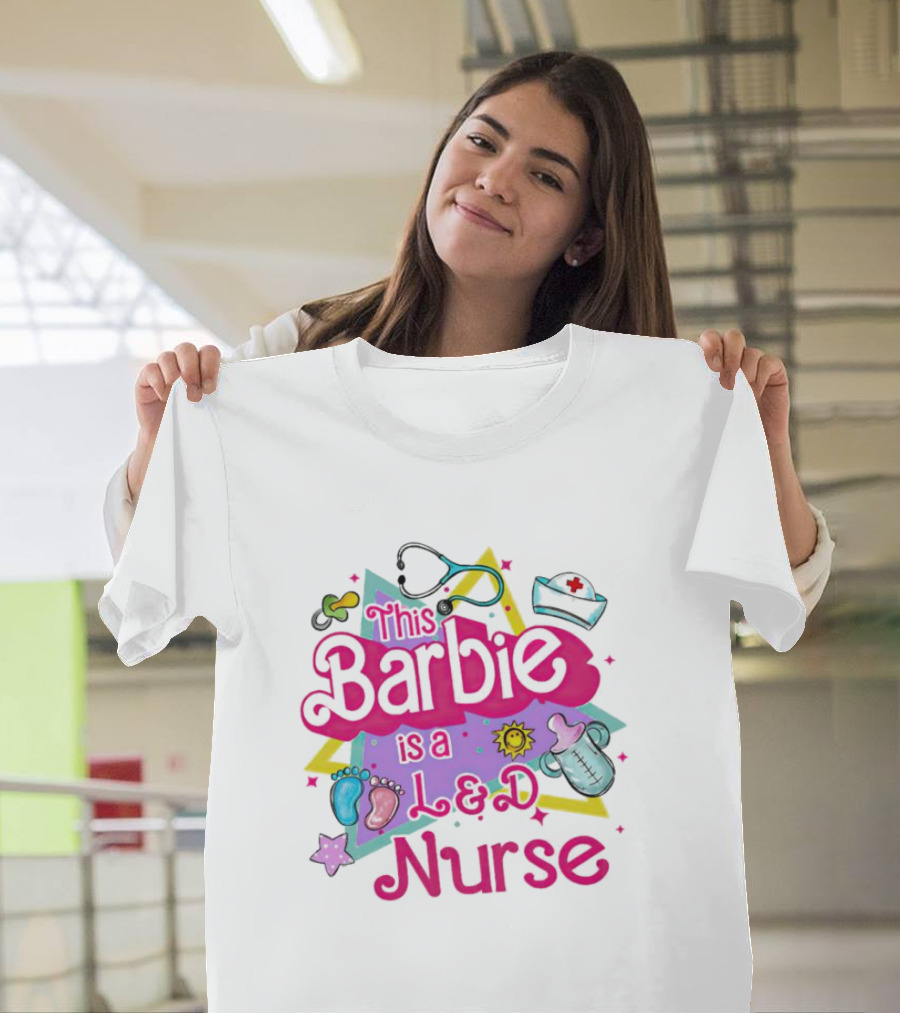 This Barbie Is a L&D Nurse with Stethoscope Baby Feet Bottle Sun Icons T-Shirt