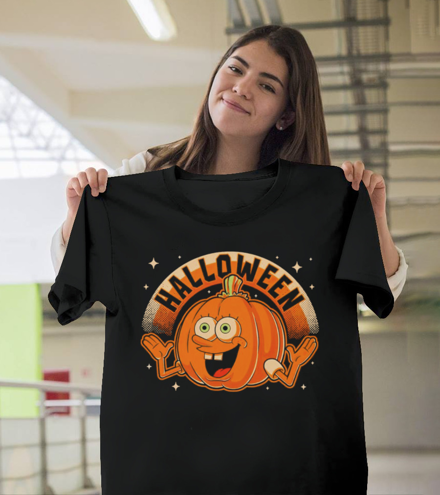 Halloween Smiling Pumpkin Cartoon Character T-Shirt