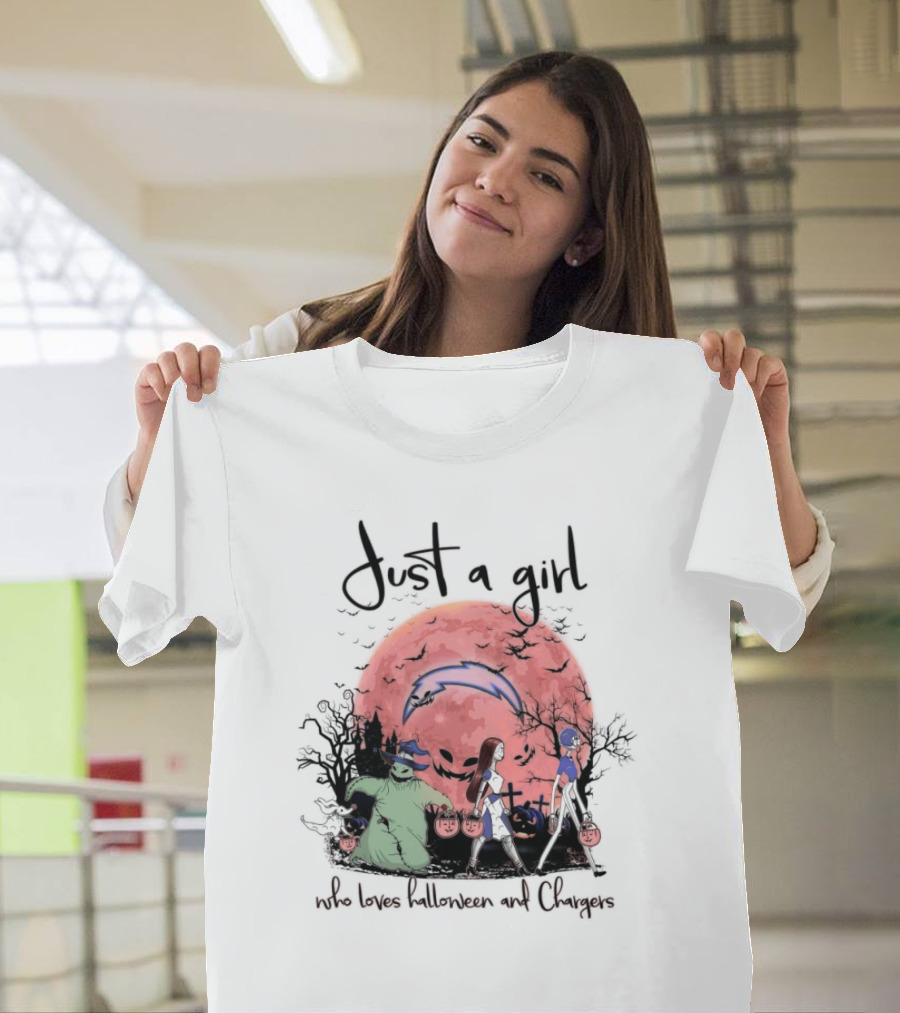 Just A Girl Who Loves Halloween And Chargers T-Shirt