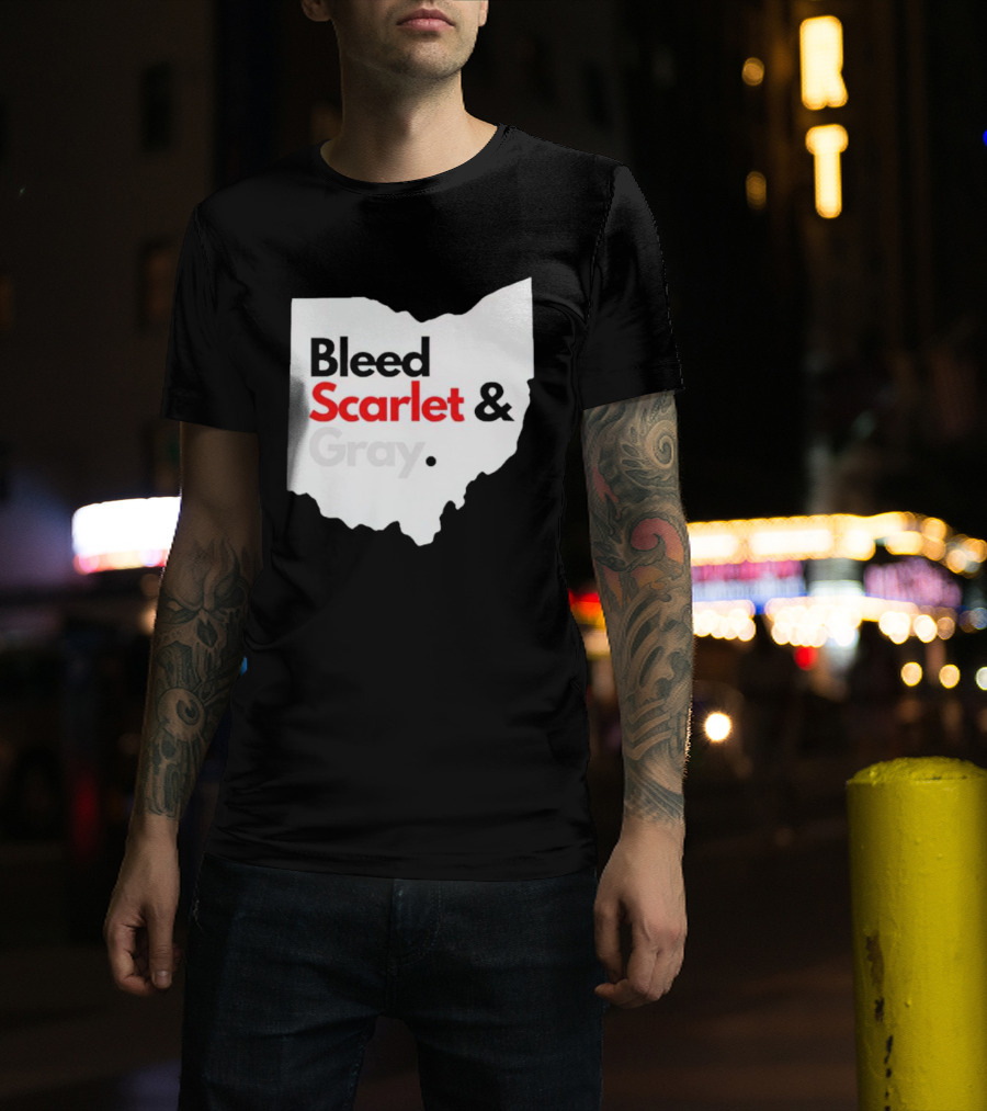 Ohio State Buckeyes Bleed Scarlet And Gray Map T-Shirt