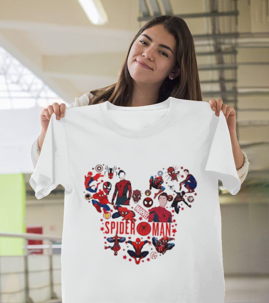 Marvel Spider-Man Heart Collage Featuring Iconic Poses T-Shirt