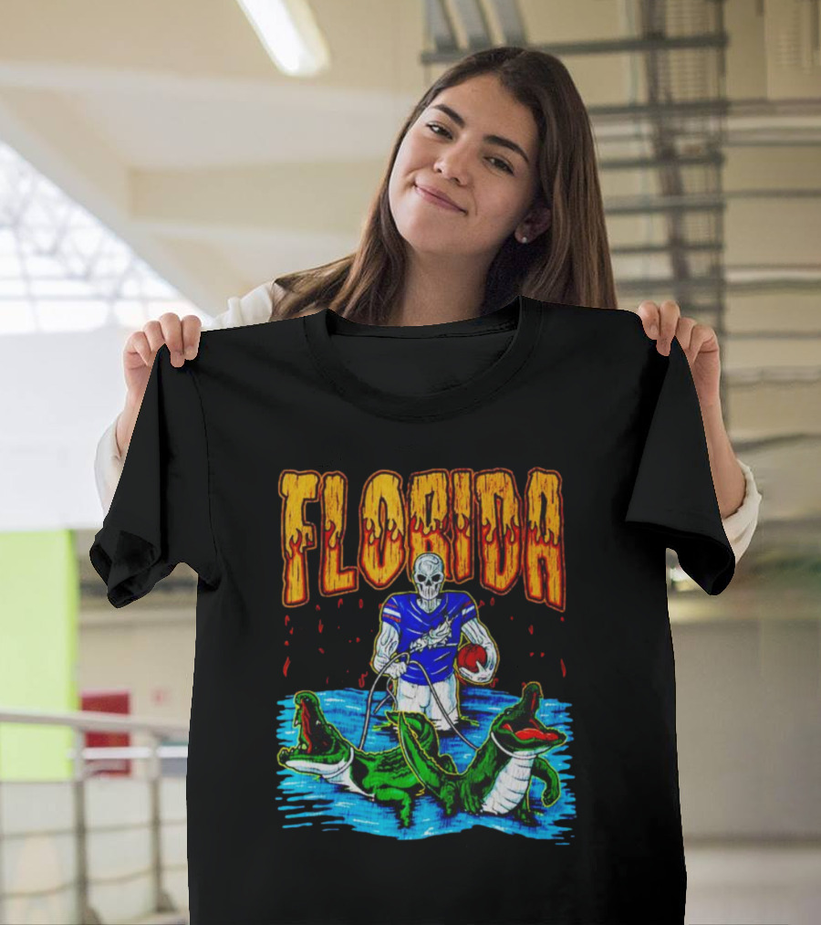 Florida Skeleton Football With Gators T-Shirt