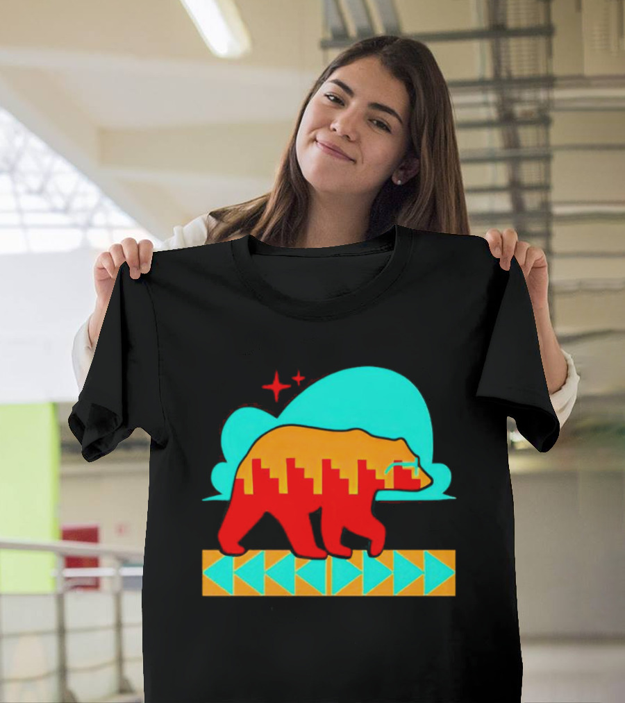 Bear Forward Movement Urban Silhouette Retro Pastel Geometric Path T-Shirt