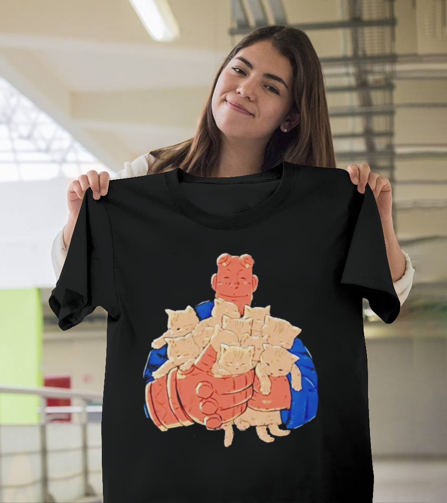 Best Cat Dad Ever Hugging Kittens With Red Hand Character T-Shirt