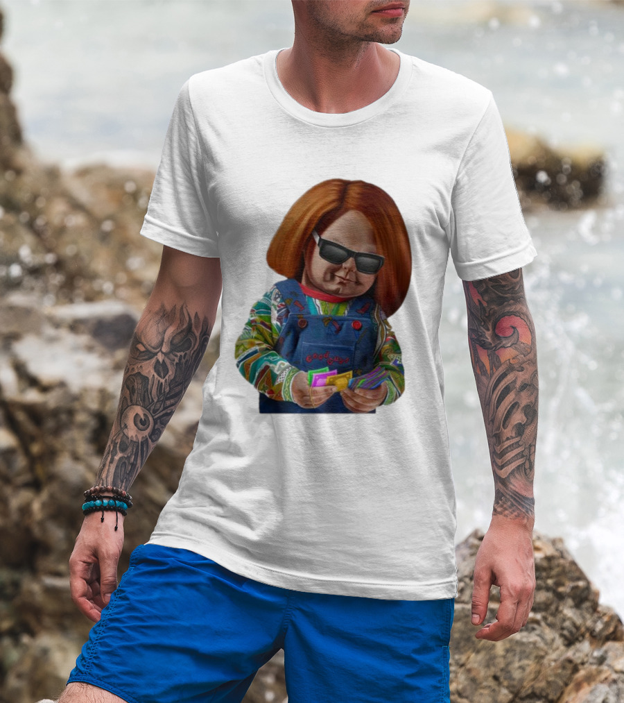 Chucky Good Guys Child’s Play Halloween Icon With Sunglasses And Cards T-Shirt
