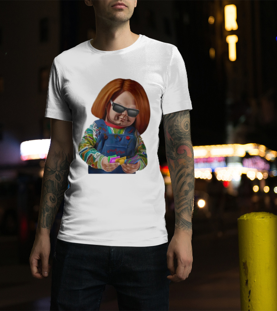 Chucky Good Guys Child’s Play Halloween Icon With Sunglasses And Cards T-Shirt