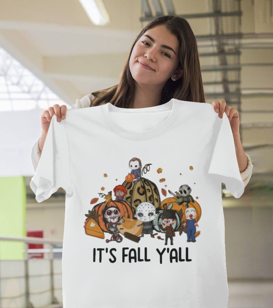 Horror Characters It's Fall Y'all Halloween T-Shirt