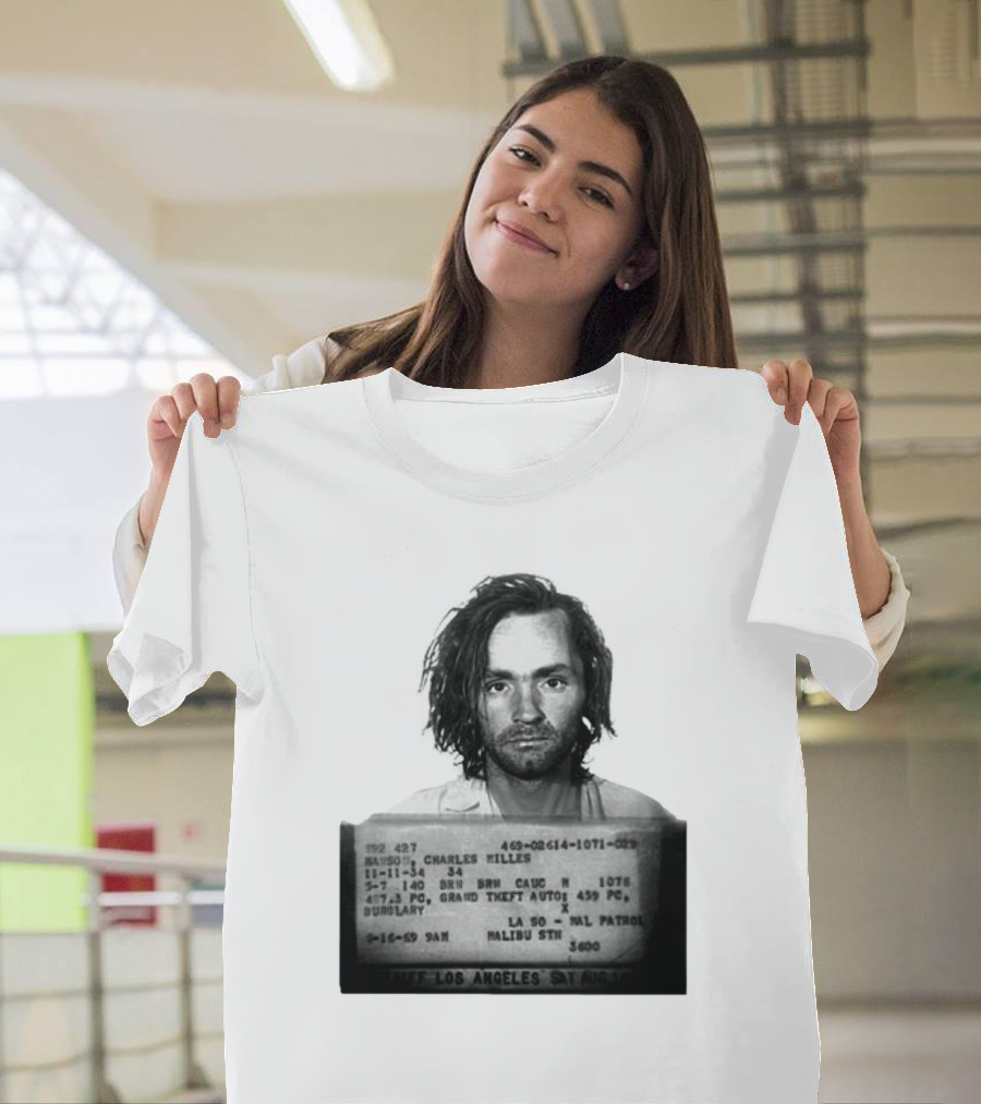 Charles Manson Mugshot Los Angeles Police Department Booking 1969 T-Shirt