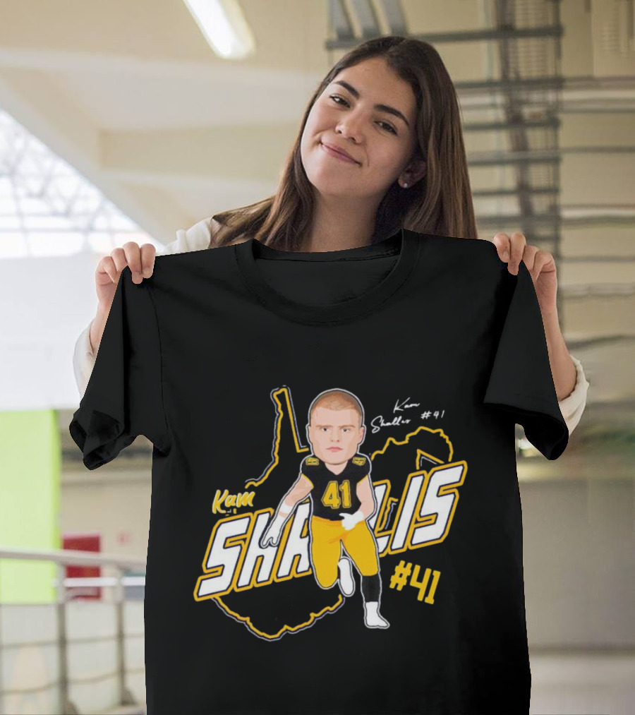 Kam Shallis #41 Caricature With West Virginia Map Background T-Shirt