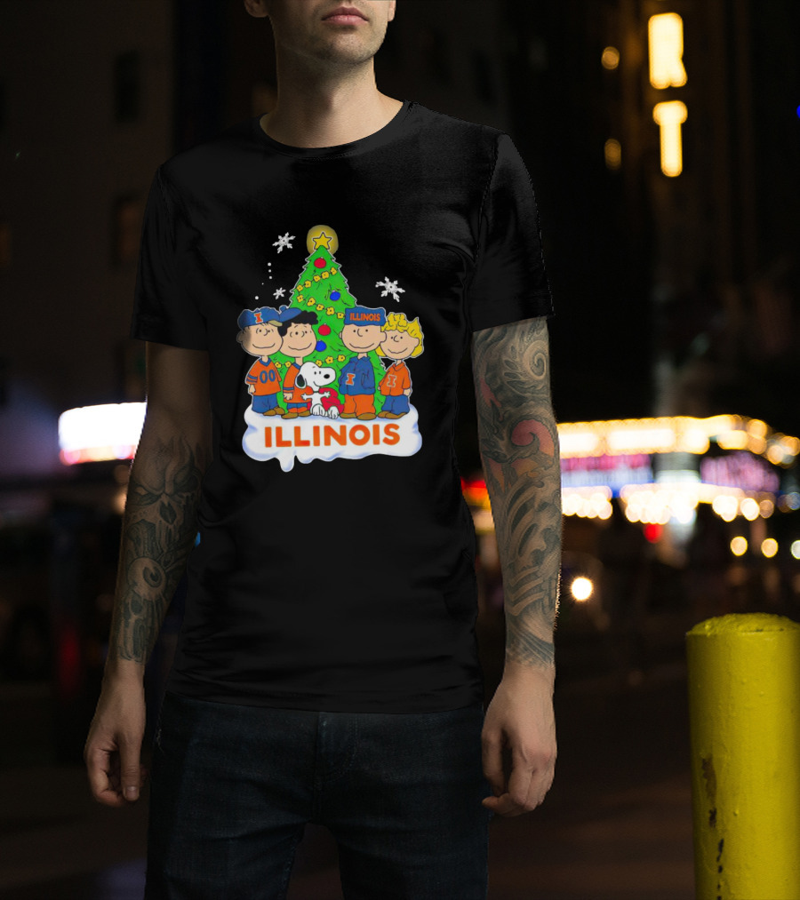 Peanuts Illinois Christmas Tree Celebrating Illinois Fighting Illini With Snoopy And Friends T-Shirt