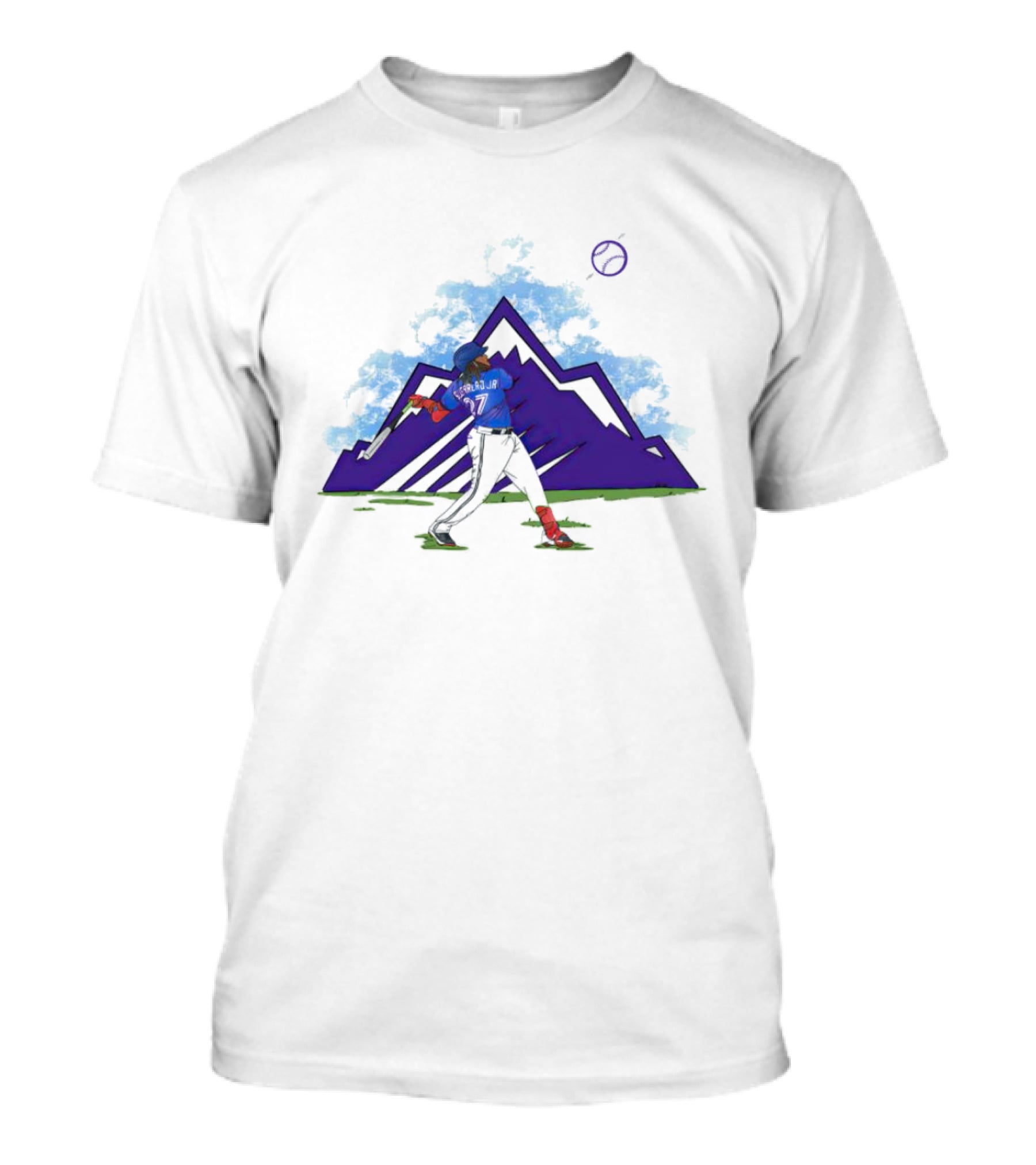 Blue Jays Vladimir Guerrero Jr. Mountain Swing Baseball Clouds T-Shirt