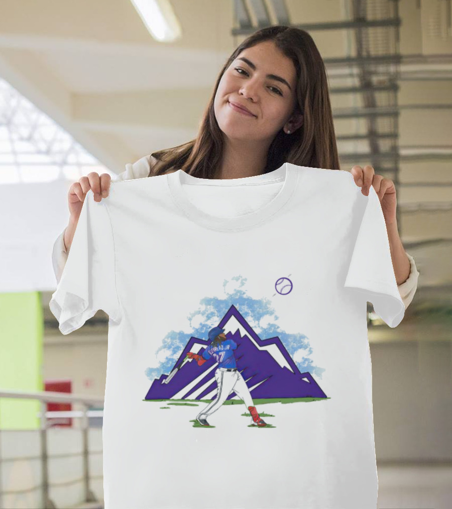 Blue Jays Vladimir Guerrero Jr. Mountain Swing Baseball Clouds T-Shirt
