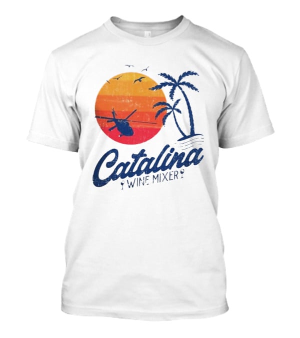 Catalina Wine Mixer Helicopter Sunset Palm Trees T-Shirt