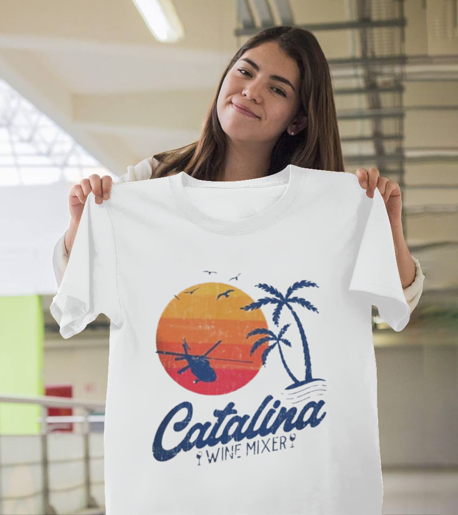 Catalina Wine Mixer Helicopter Sunset Palm Trees T-Shirt