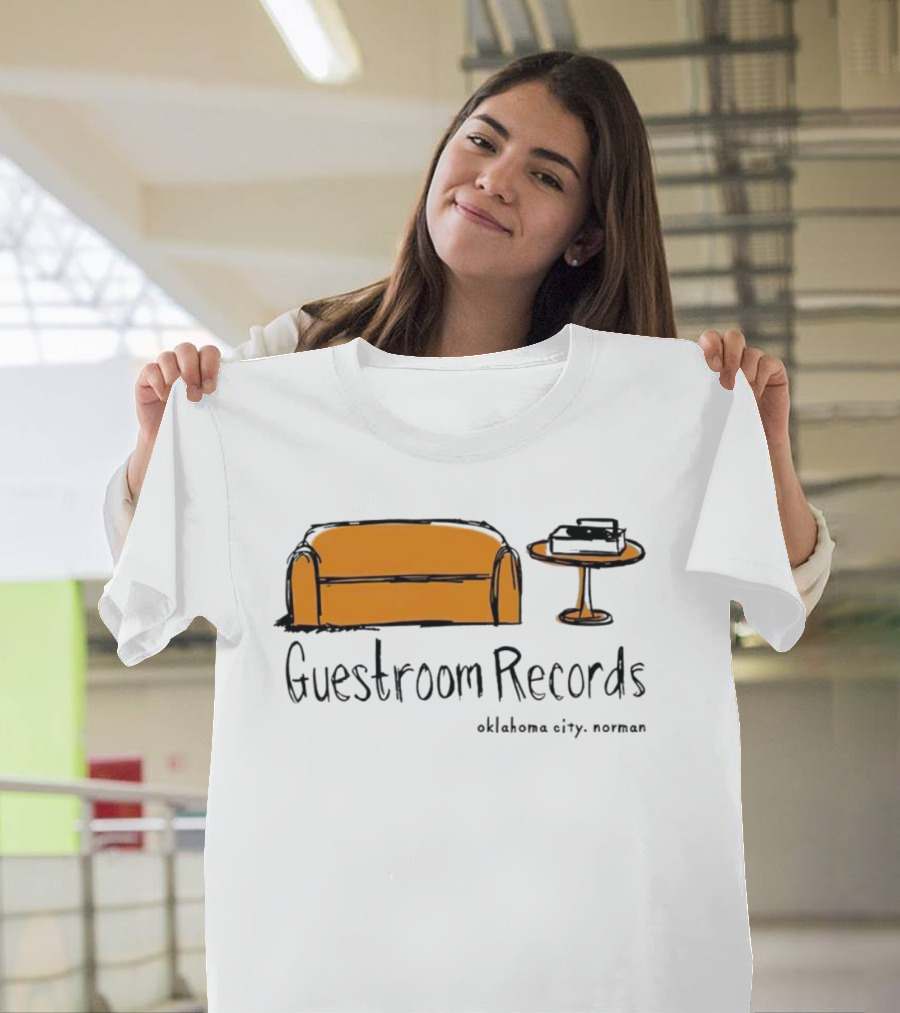 Guestroom Records Oklahoma City Norman Couch and Turntable T-Shirt