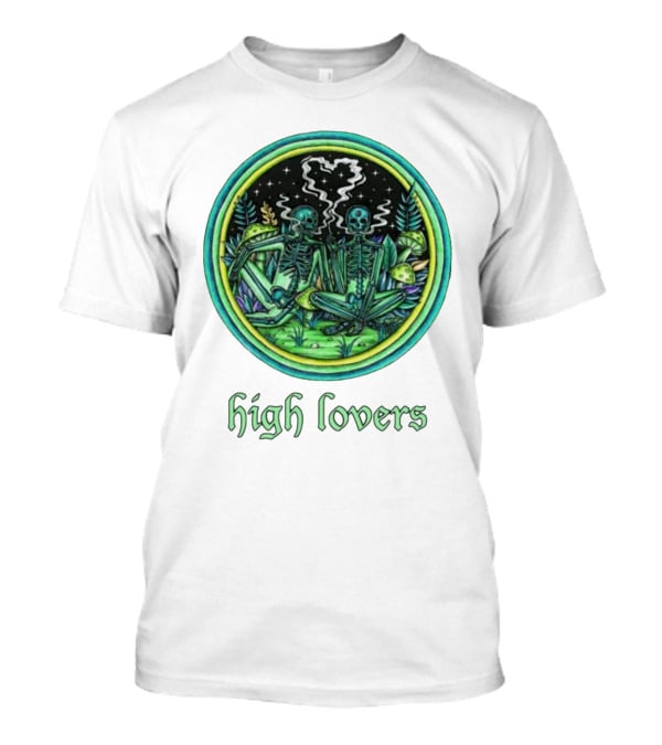 High Lovers Skeletons In Psychedelic Forest Scene T-Shirt