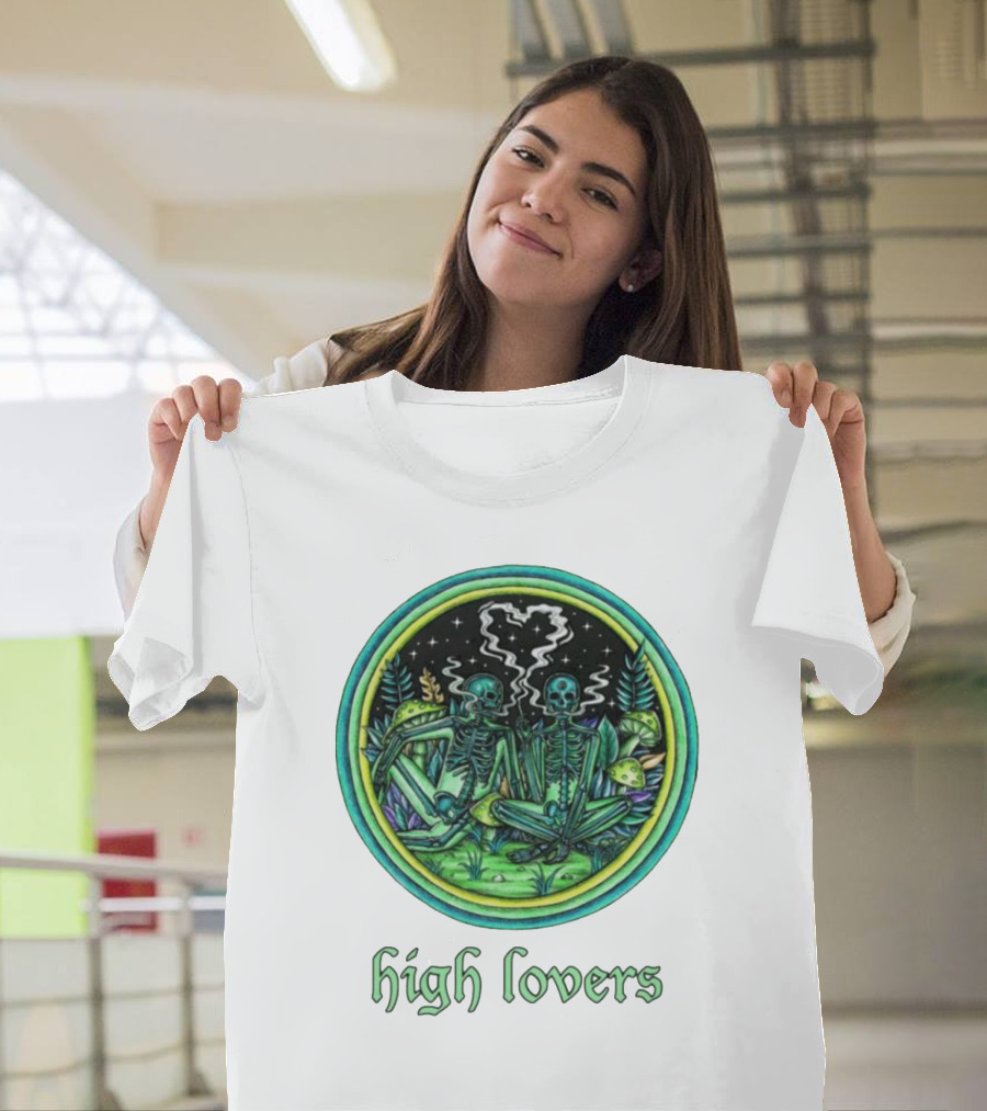 High Lovers Skeletons In Psychedelic Forest Scene T-Shirt