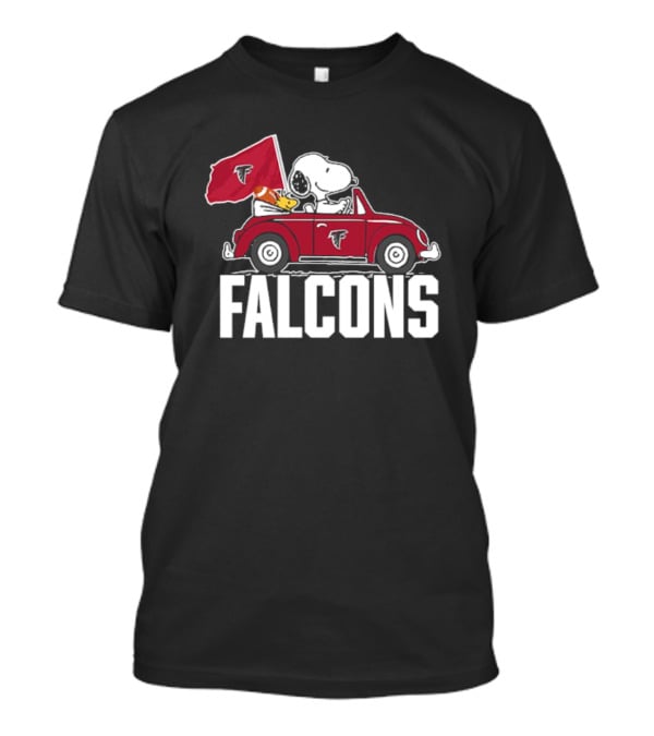Snoopy Woodstock Driving Car With Atlanta Falcons Flag T-Shirt