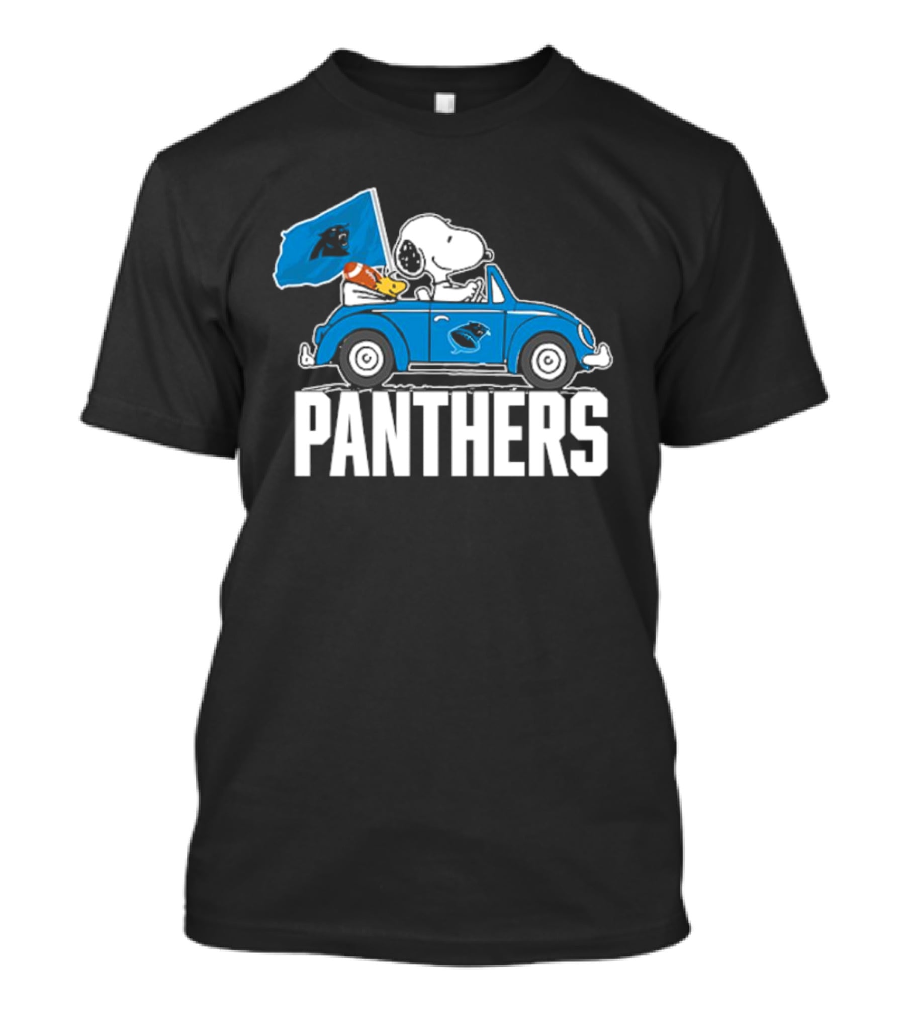 Snoopy And Woodstock Driving Car Panthers Flag T-Shirt