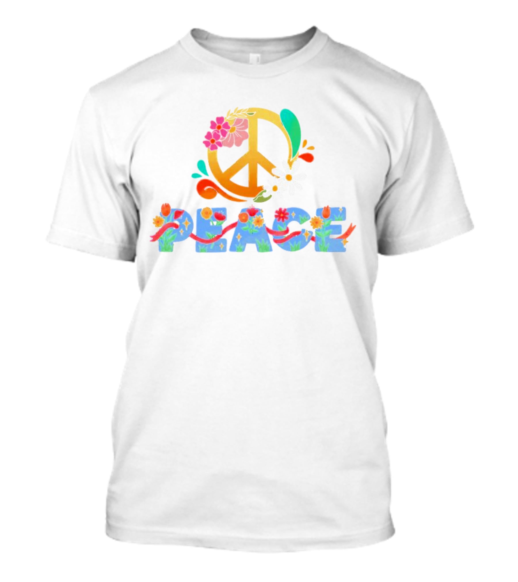 Peace Sign With Flower And Colorful Floral Lettering For International Day Of Peace T-Shirt