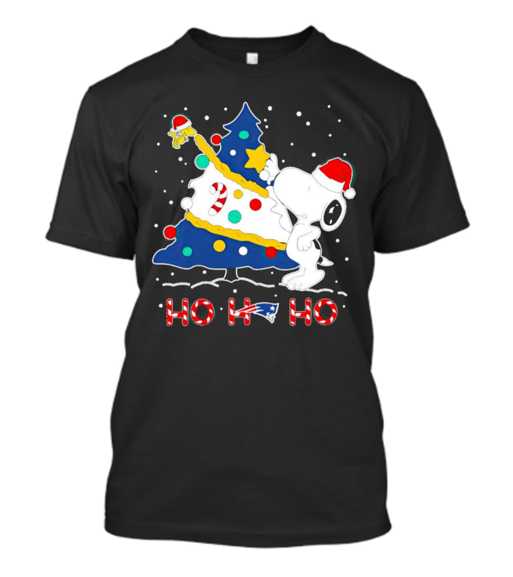 Snoopy Woodstock Decorating Christmas Tree New England Patriots Ho Ho Ho T-Shirt