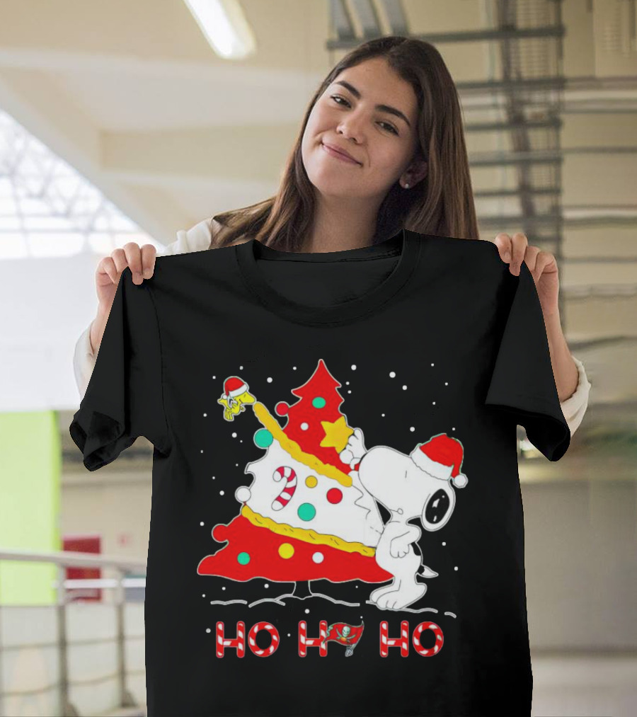 Snoopy and Woodstock Ho Ho Ho Christmas Tampa Bay Buccaneers T-Shirt