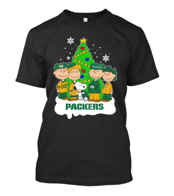 Green Bay Packers Christmas Peanuts Characters With Tree T-Shirt