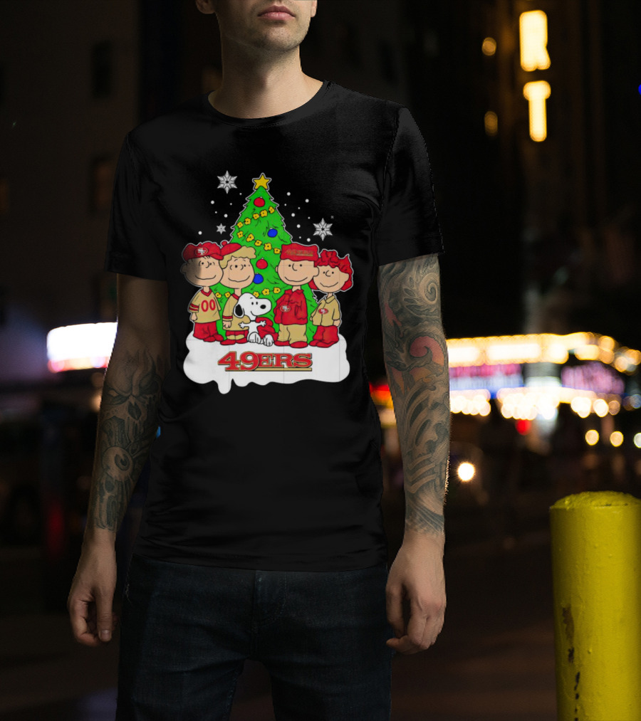 Peanuts Characters Christmas San Francisco 49ers Tree Snoopy Charlie Brown T-Shirt