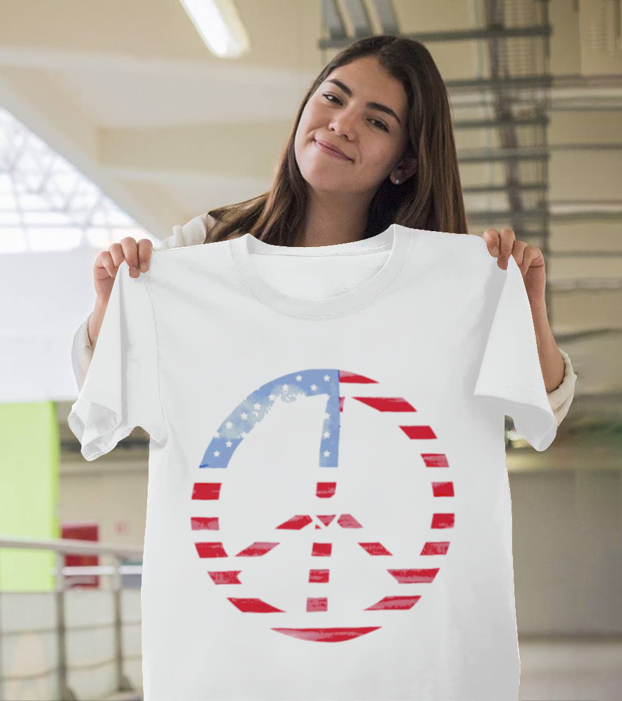 USA Flag Peace Symbol T-Shirt