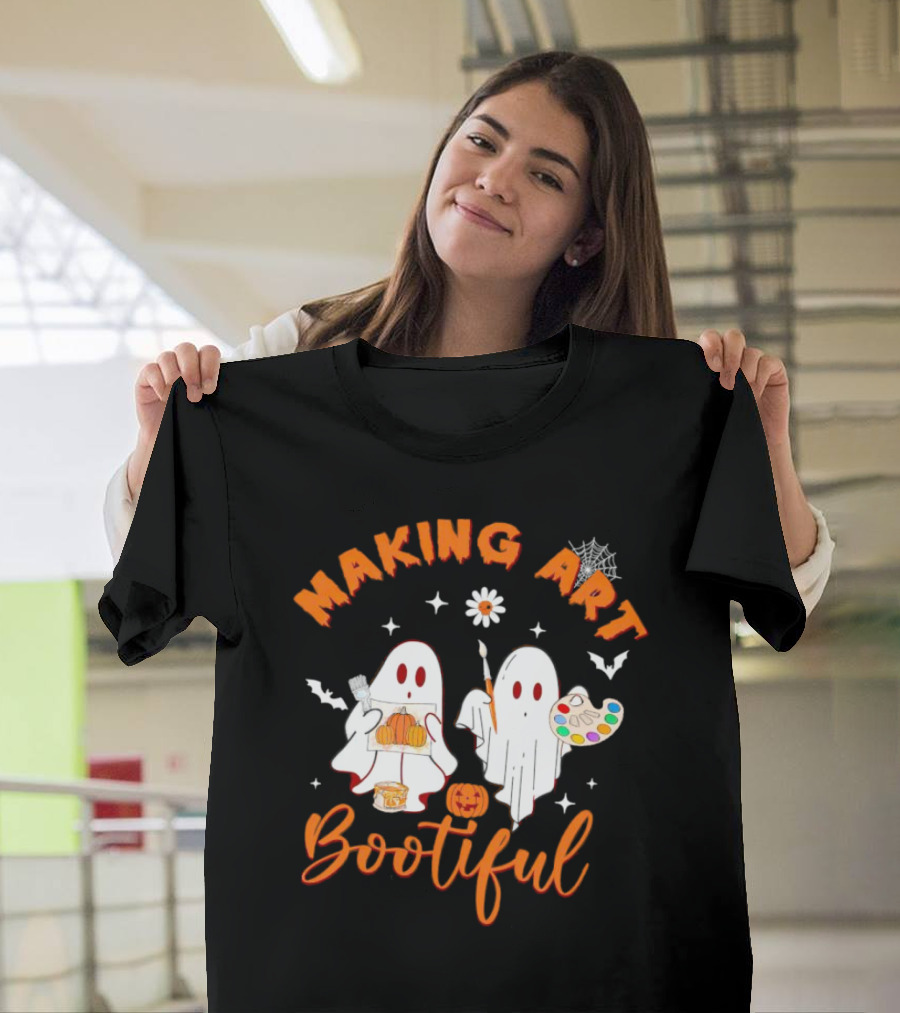 Making Art Bootiful Halloween Ghosts with Pumpkins and Paint Palette T-Shirt