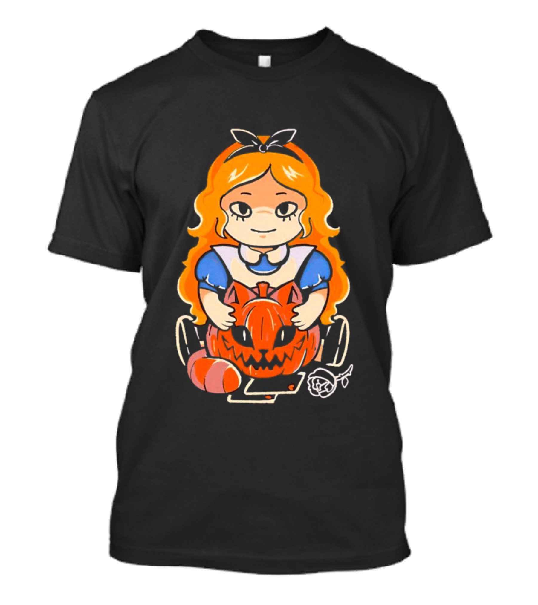Chibi Alice Wonderland Halloween With Pumpkin And Rose T-Shirt