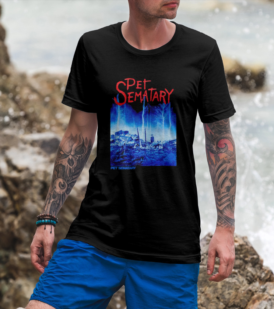 Pet Sematary Haunted Burial Ground Blue Forest Scene With Gravemarkers T-Shirt