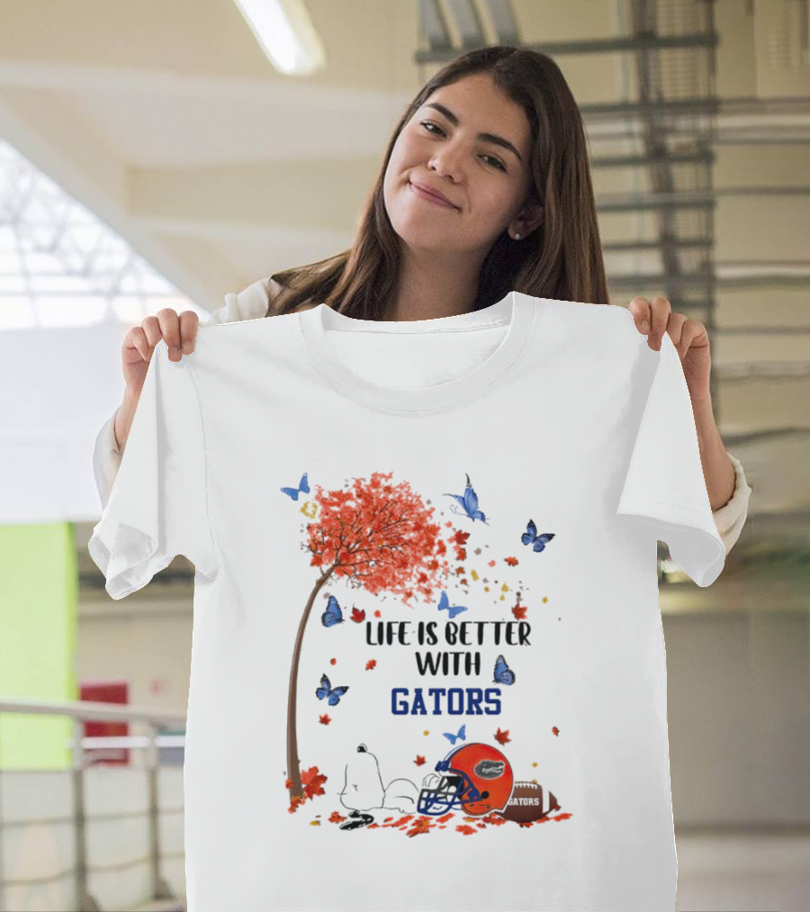 Life Is Better with Gators Snoopy Fall Leaves and Butterflies T-Shirt