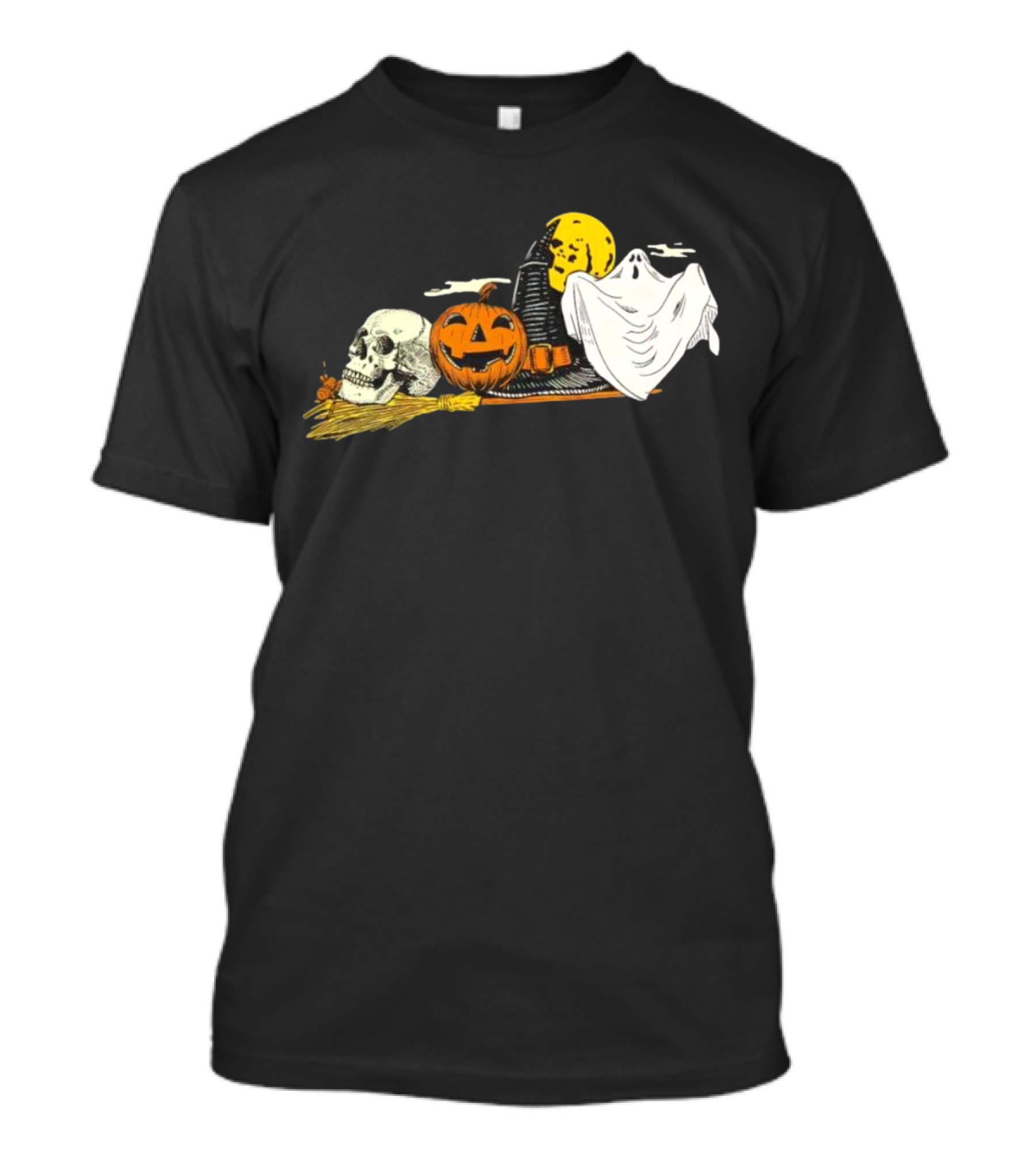 SpooKY Halloween Vintage Skull Pumpkin Ghost Witch Hat Moon Scene T-Shirt